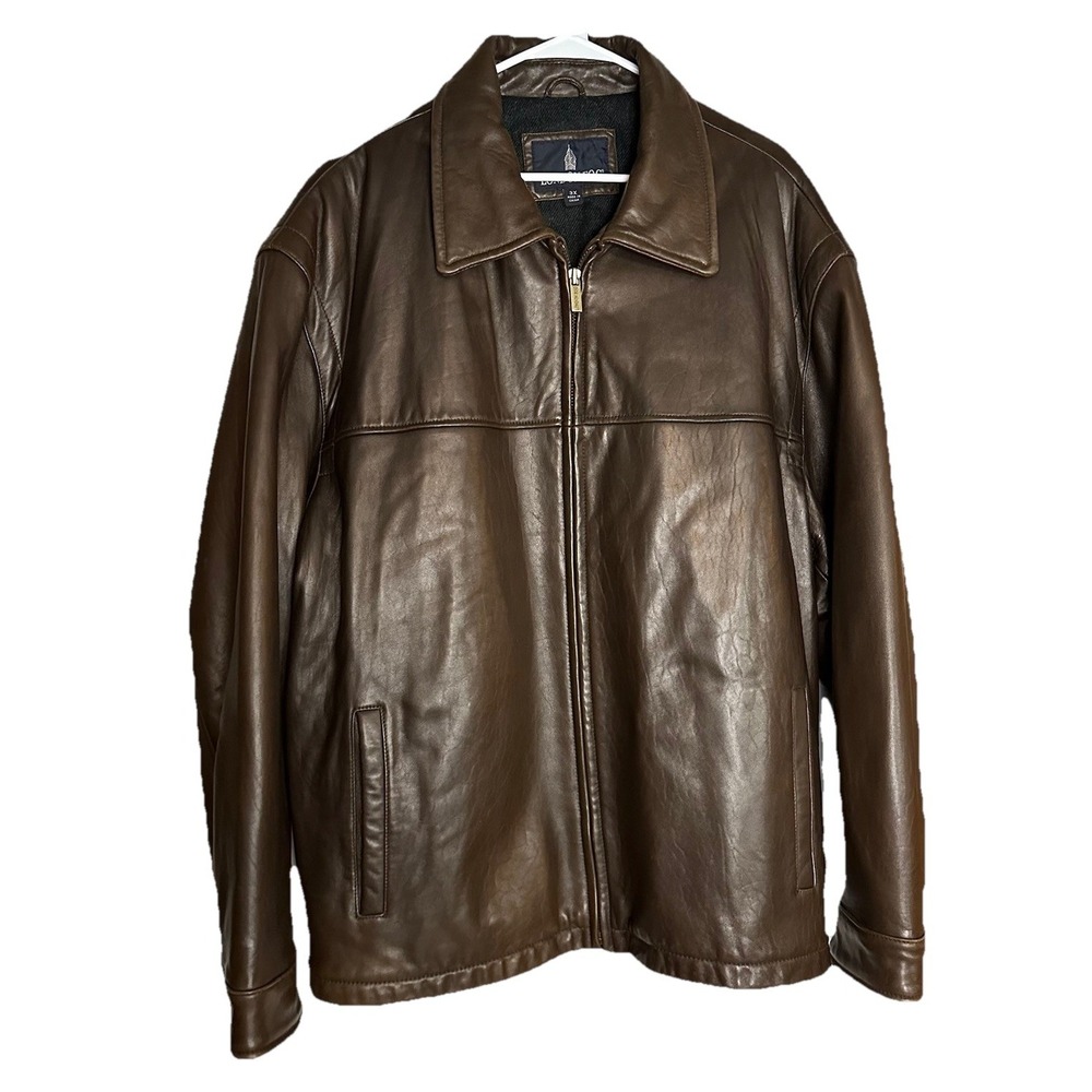 London Fog Brown Leather Zip-Front Jacket